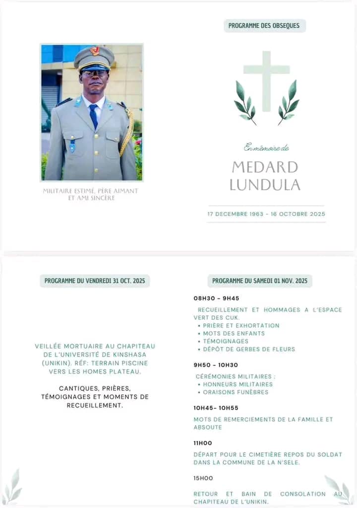 Dernier hommage au lieutenant Médard Lundula Mazanga